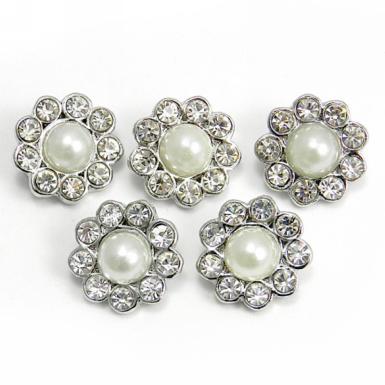 Wedding  Pearl and Diamante Flower Buckles x 5 Image 1