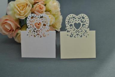 Wedding  Heart Laser Cut Placecards Tent Fold x 20 Image 1
