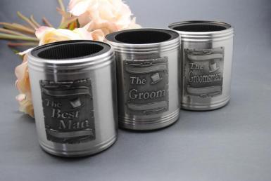 Wedding  Stubby Coolers with Engravable Plaque Image 1