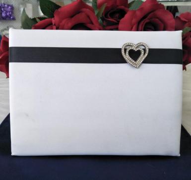 Wedding  Black and White Guest Book with Diamante Hearts Image 1