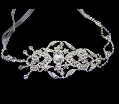 Wedding  Diamante Organza Headband with Satin Ribbons Image 1