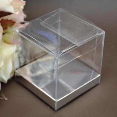 Wedding  Clear PVC Box with Silver Base 7.5cm x 7.5cm x 7.5cm Image 1