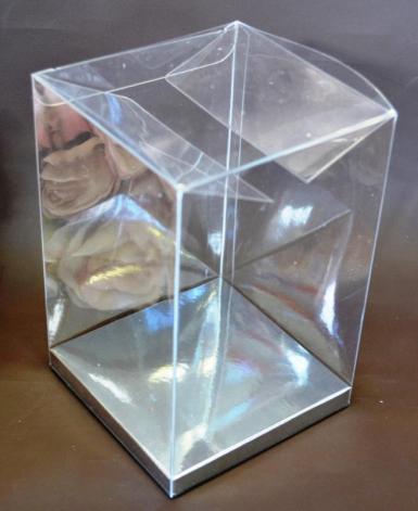 Wedding  Clear PVC Box with Silver Base 10cm x 10cm x 15cm Image 1
