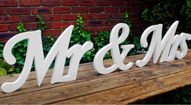 Wedding  Mr and Mrs Extra Large White Wooden Sign - HIRE Image 1