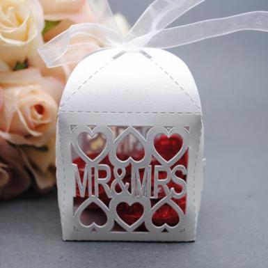 Wedding  Mr and Mrs Laser Cut Favour Boxes White x 20 Image 1